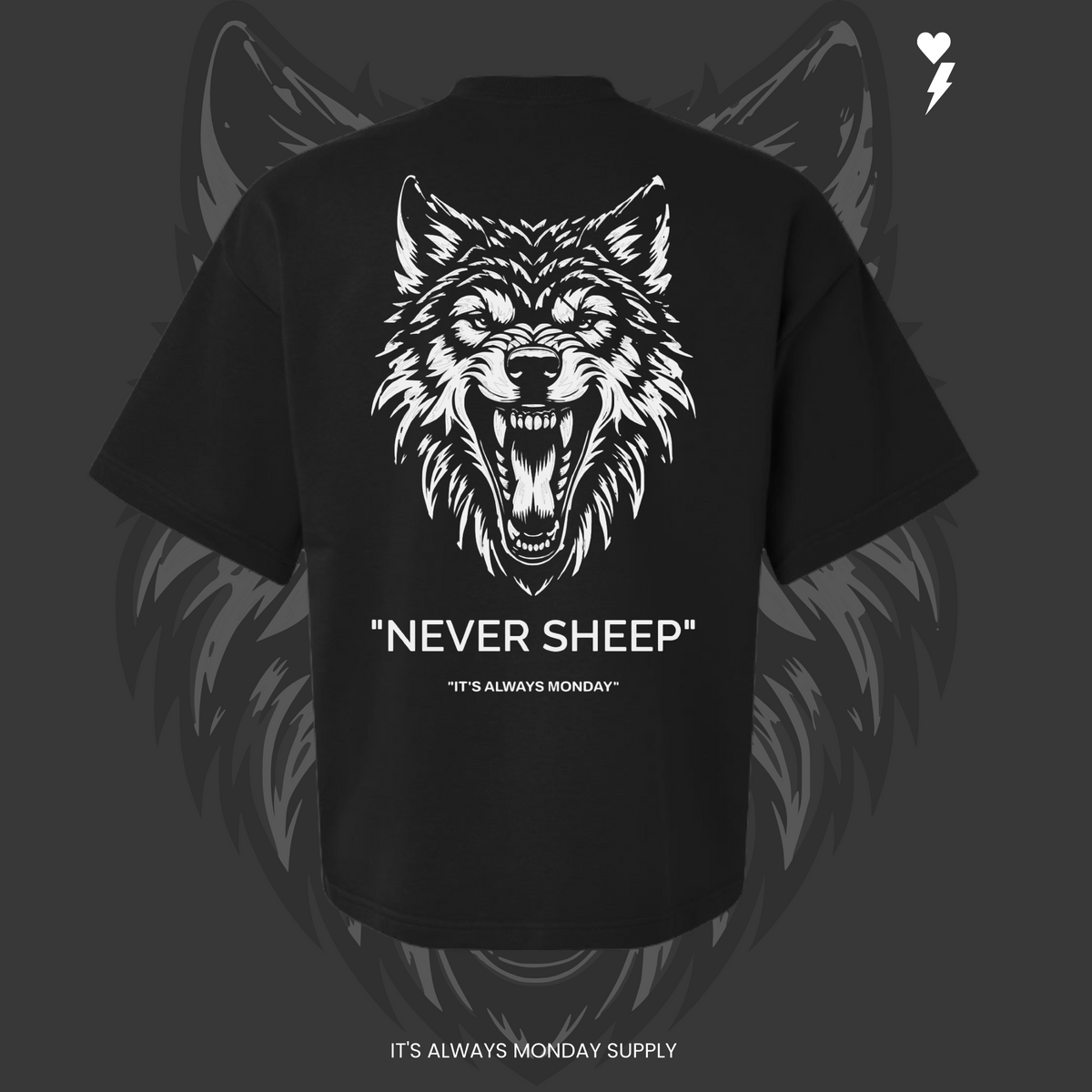 "NEVER SHEEP" MENS FRENCH TERRY T SHIRT