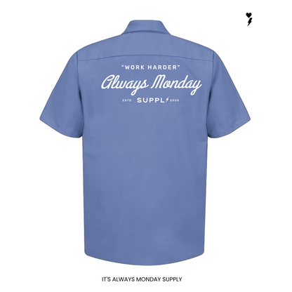 Work Harder Mens Mechanic Shirt - SKY BLUE