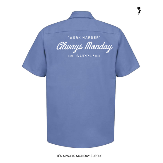 Work Harder Mens Mechanic Shirt - SKY BLUE