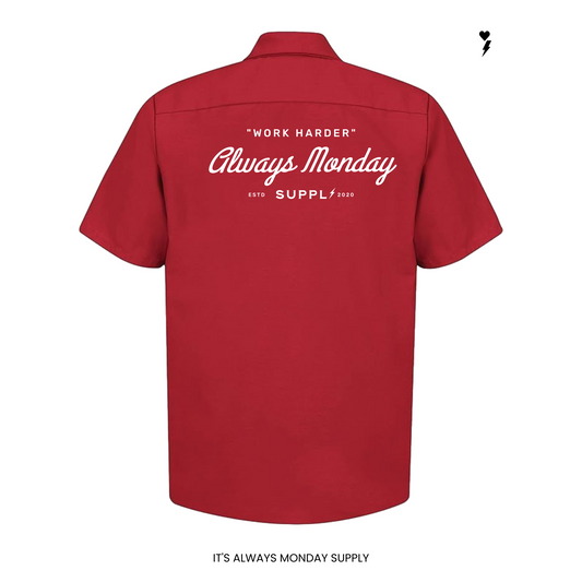 Work Harder Mens Mechanic Shirt - RED
