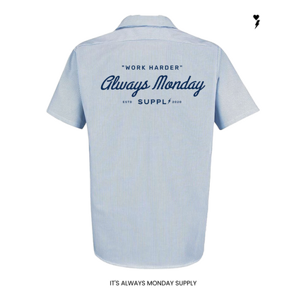 Work Harder Mens Mechanic Shirt - SKY BLUE