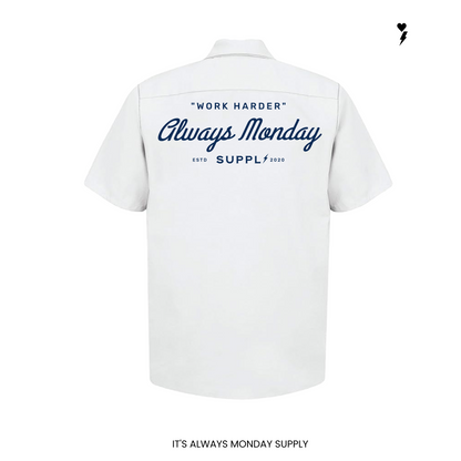 Work Harder Mens Mechanic Shirt - WHITE