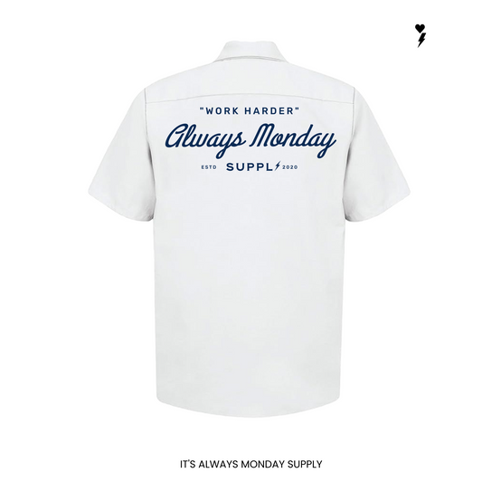 Work Harder Mens Mechanic Shirt - WHITE
