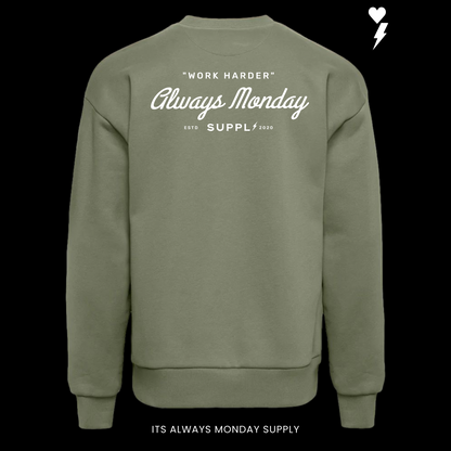 PREMIUM HEAVYWEIGHT CREWNECK - WORK HARDER - OLIVE
