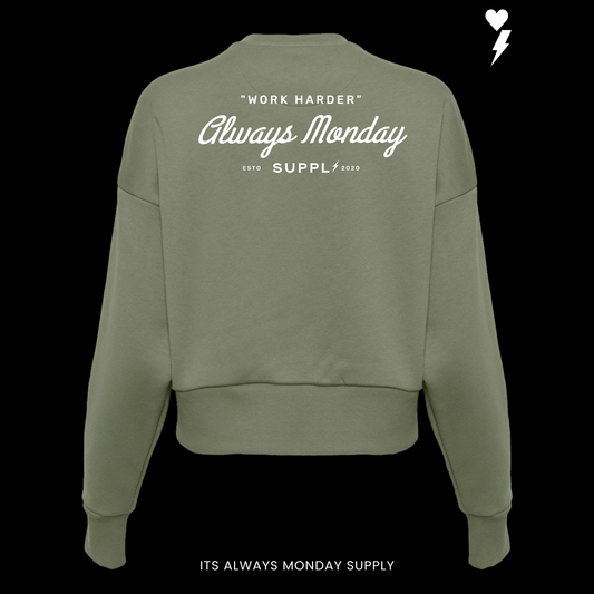 PREMIUM HEAVYWEIGHT WOMENS WORK HARDER CREW NECK - OLIVE