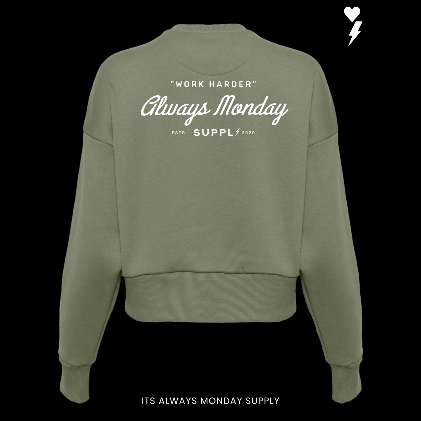 PREMIUM HEAVYWEIGHT WOMENS WORK HARDER CREW NECK - OLIVE