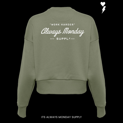 PREMIUM HEAVYWEIGHT WOMENS WORK HARDER CREW NECK - OLIVE