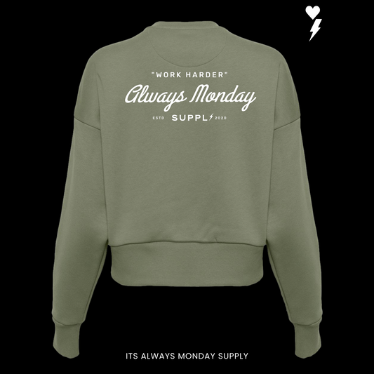 PREMIUM HEAVYWEIGHT WOMENS WORK HARDER CREW NECK - OLIVE